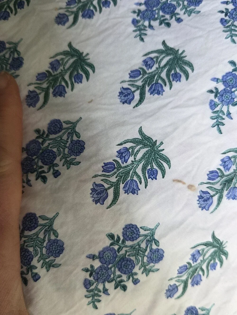 Roller Rabbit Pottery Barn Floral Blue and Green Cotton Flat Sheet